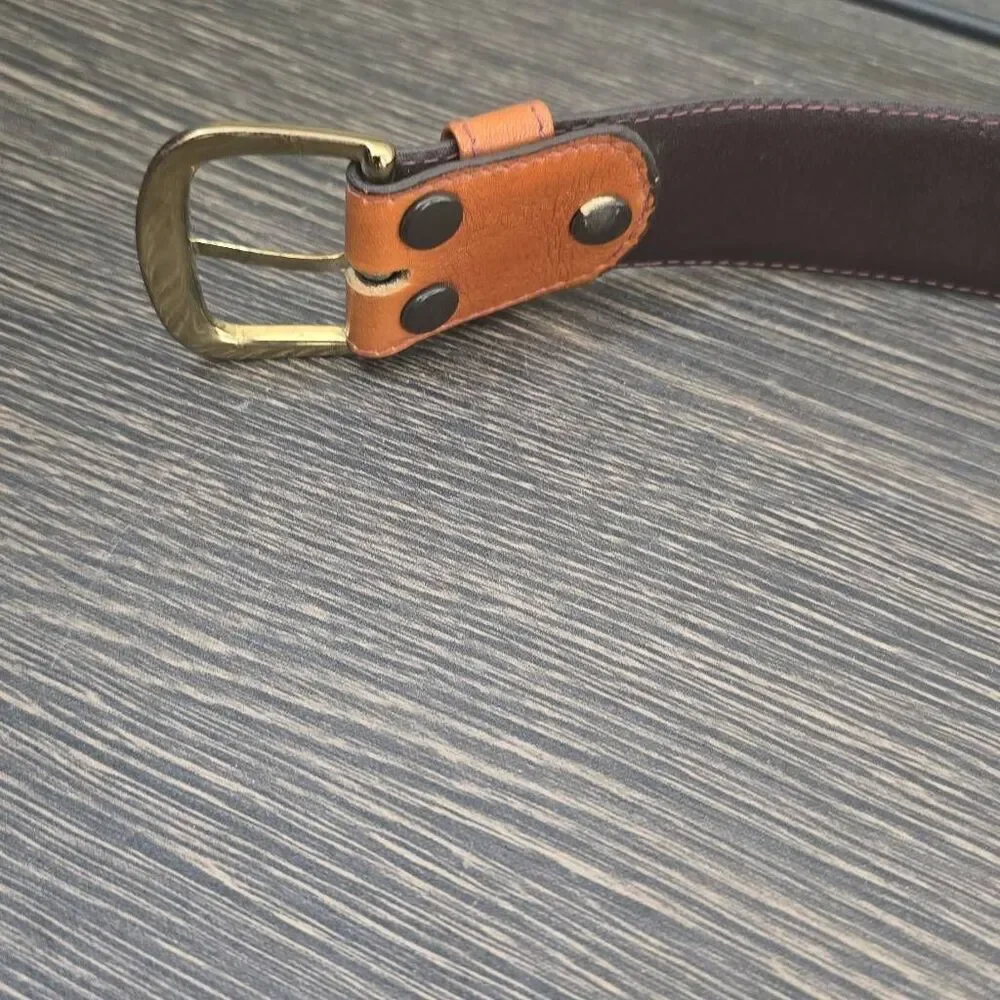 LeJon Vintage Mens Tan Glove Leather Belt, EUC, Gold Buckle, Sz. 40